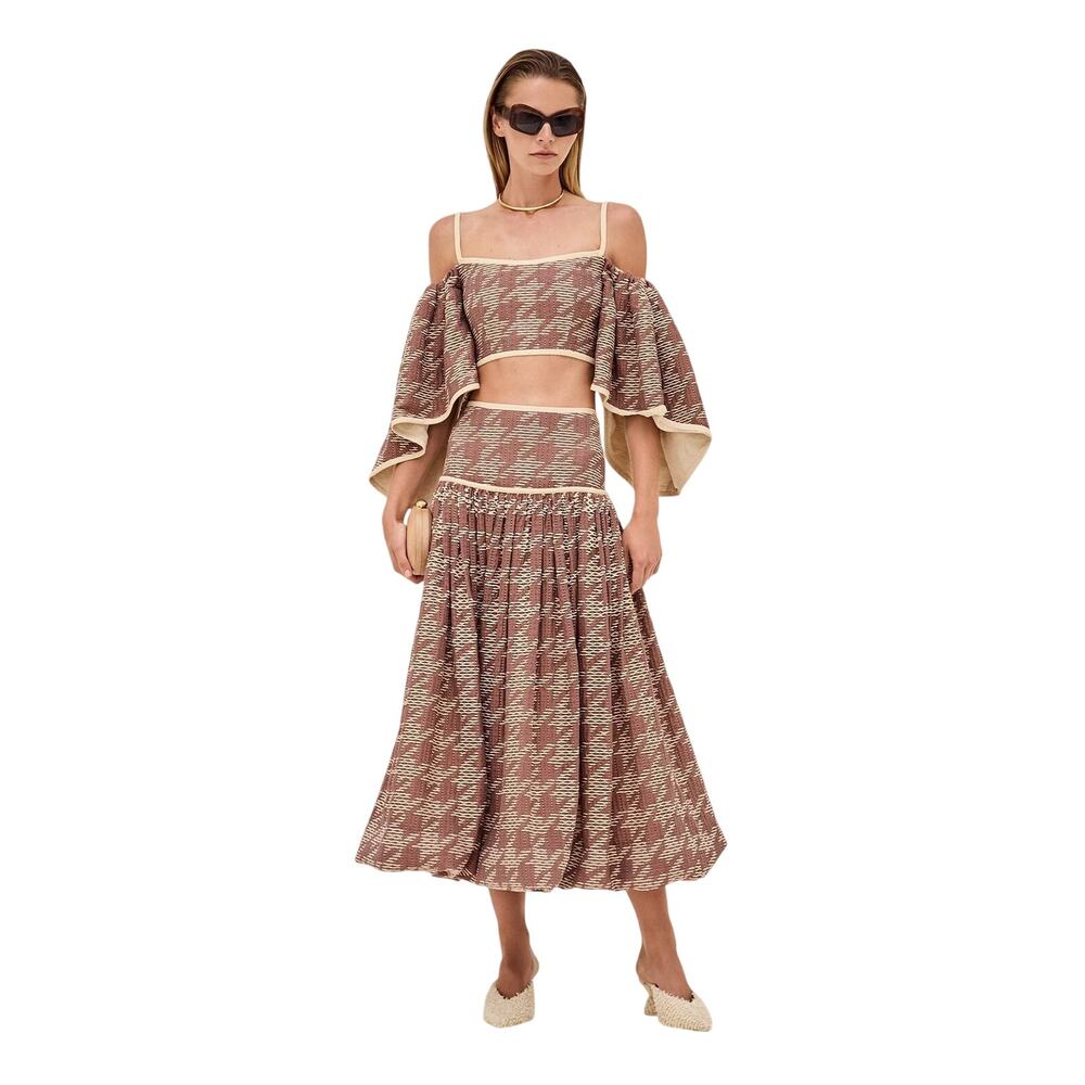 Alexis Woven Pattern Alvar Top Osam Midi Skirt Set Brown Women's Size S